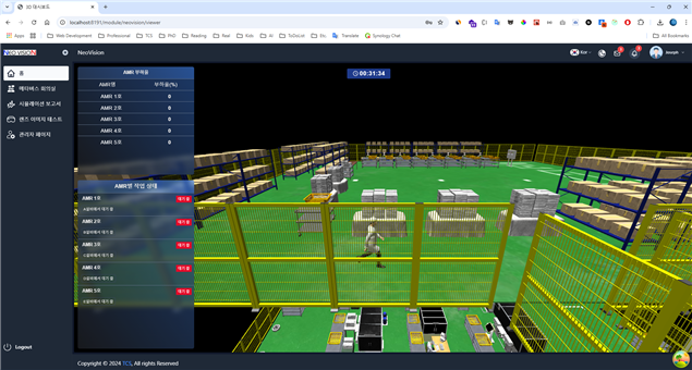 탑코어시스템의 AutoSim3D 시뮬레이션 대시보드 화면